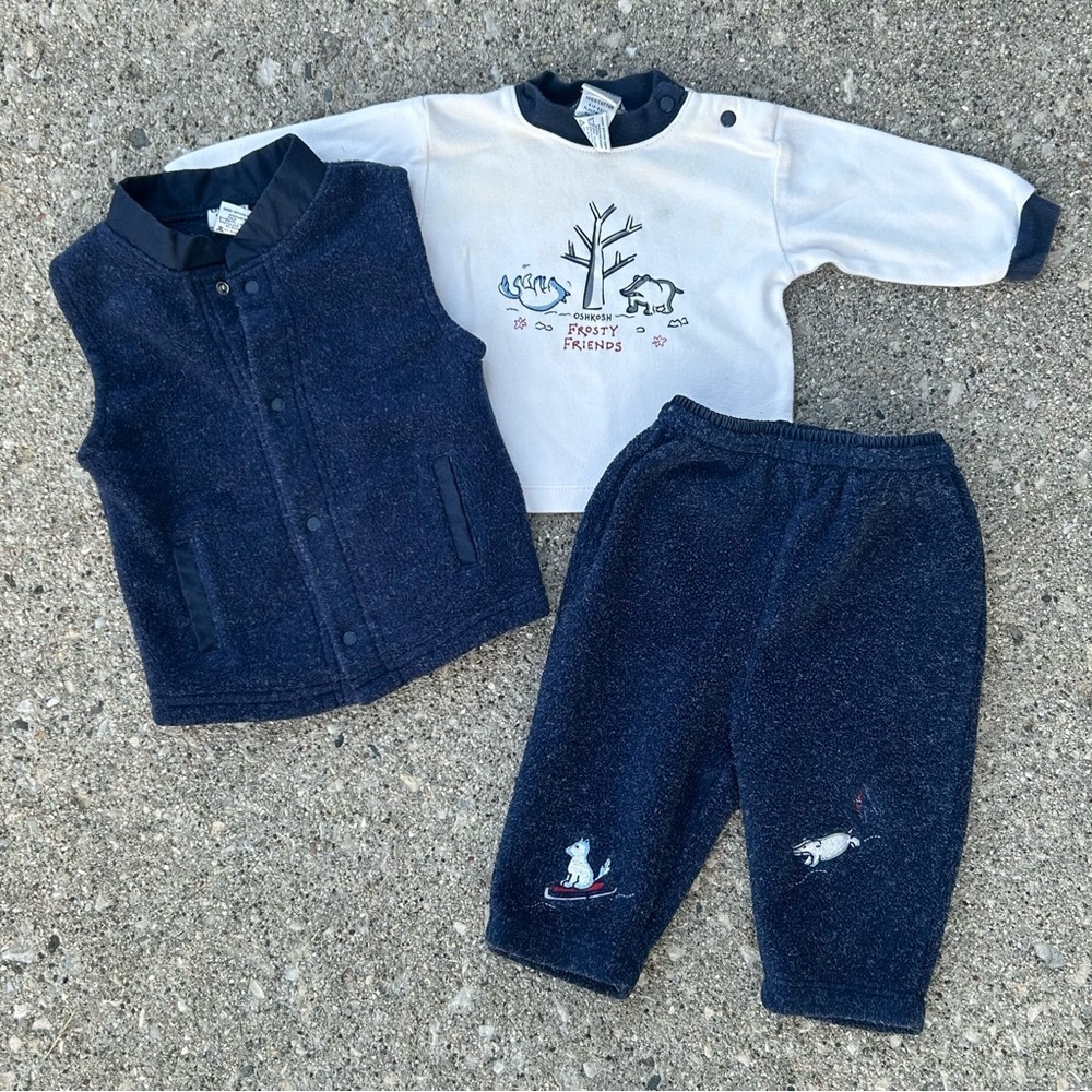 Vintage OshKosh B’gosh Baby Outfit 3–6 Months Frosty Friends Polar Bear Set 90s